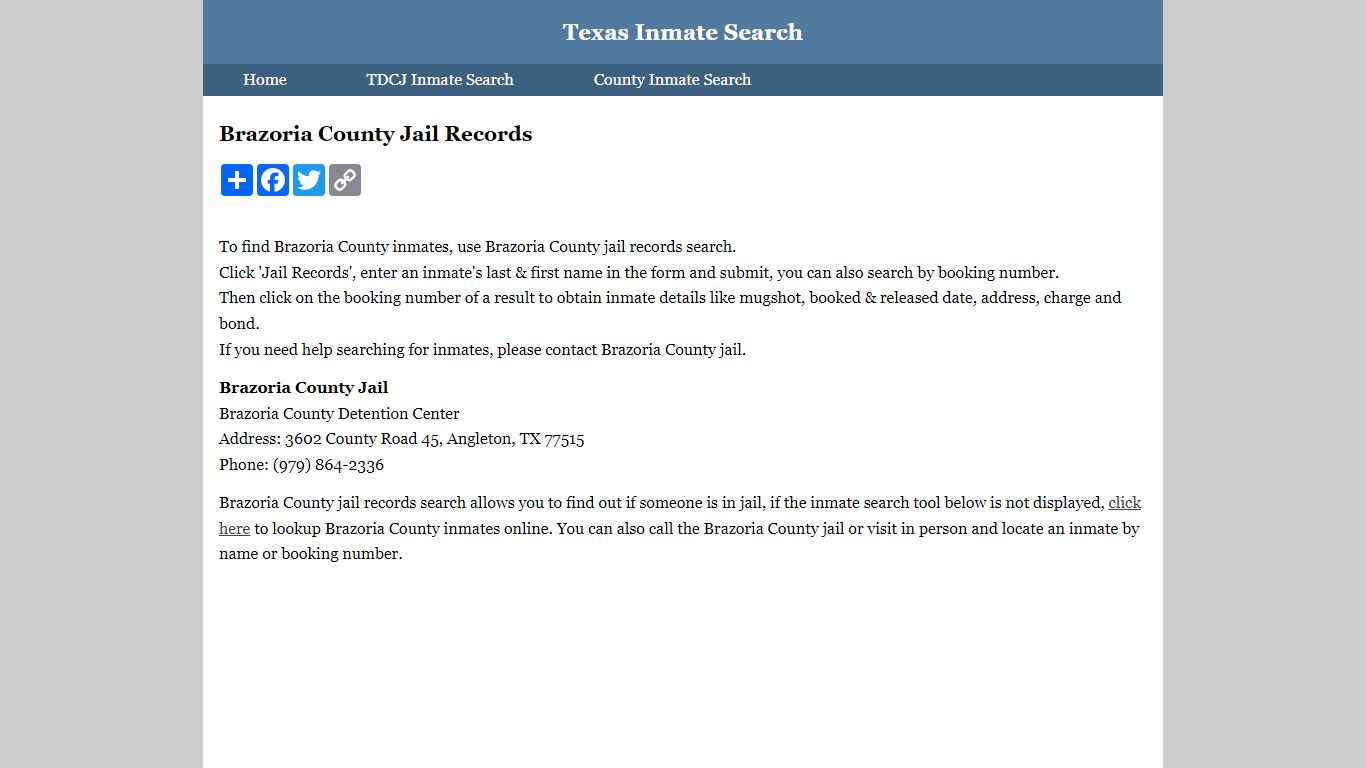 Brazoria County Jail Records - Texas Inmate Search