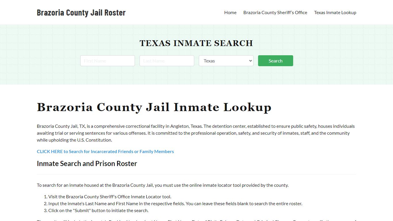 Brazoria County Jail Roster Lookup, TX, Inmate Search
